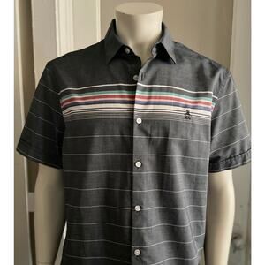 PENGUIN Gray w/Multicolored Stripes Button Down Shirt sz L